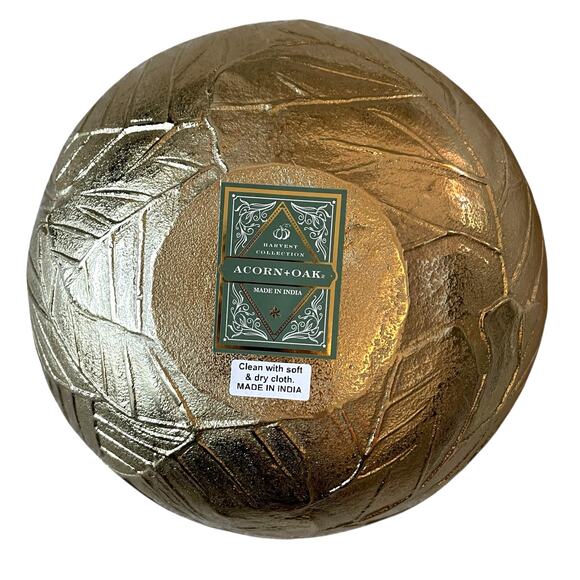 Acorn & Oak Gold Leaf Bowl 11in Metal Made in India NEW - Picture 7 of 14